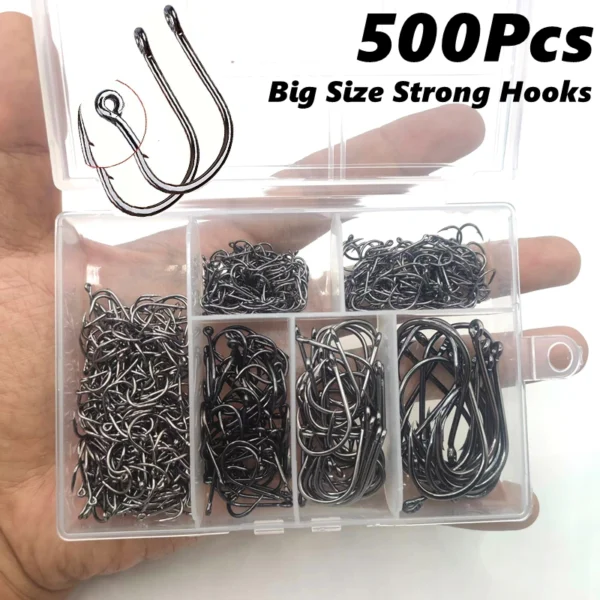 500pcs Carbon Steel Fishing Hooks Set No.3-22
