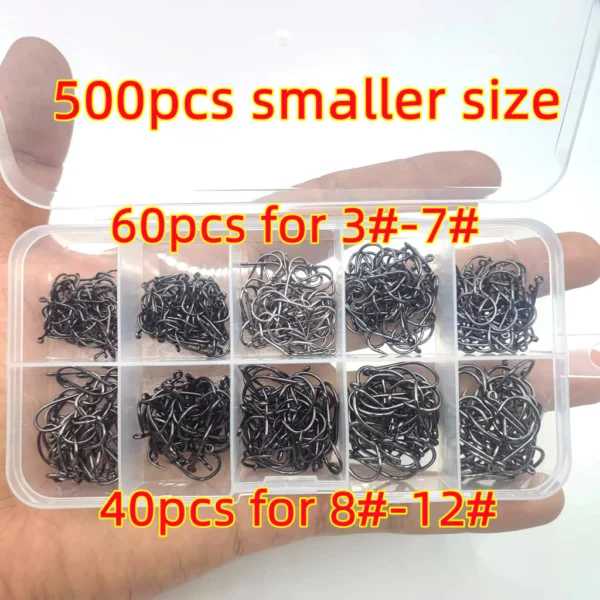 500pcs Carbon Steel Fishing Hooks Set No.3-22