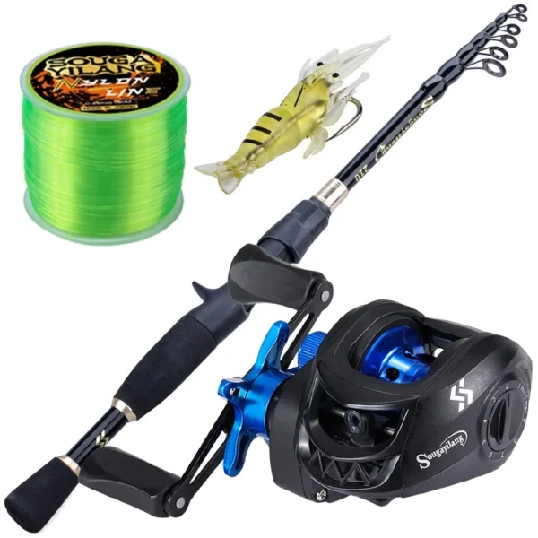Random Telescopic Carbon Fishing Rod and Baitcasting Reel Combo