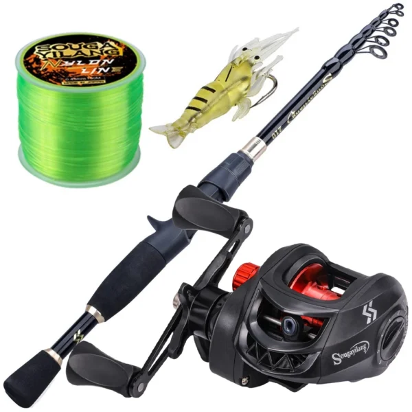 Random Telescopic Carbon Fishing Rod and Baitcasting Reel Combo